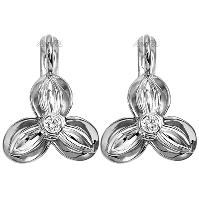 14k Solid White Gold Genuine Diamond Russian style Earrings #P1344