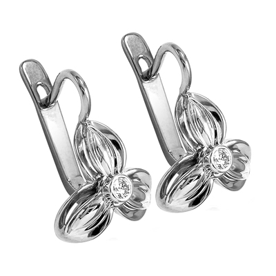 14k Solid White Gold Genuine Diamond Russian style Earrings #P1344