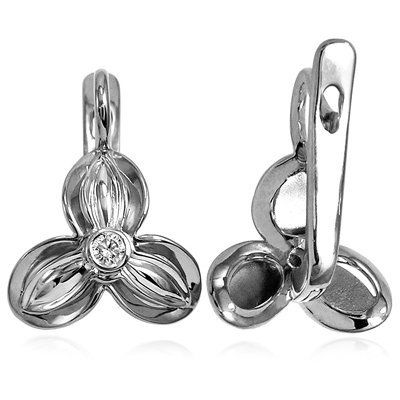 14k Solid White Gold Genuine Diamond Russian style Earrings #P1344