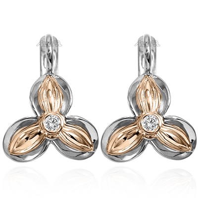 14k Solid Rose and White Gold Genuine Diamond Earrings #E1435
