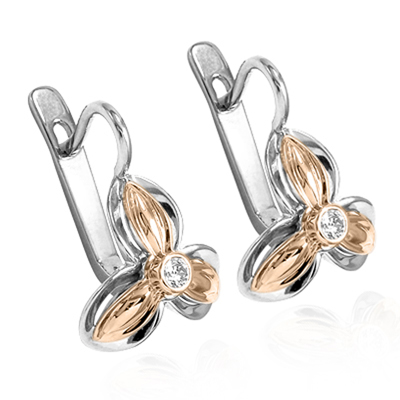 14k Solid Rose and White Gold Genuine Diamond Earrings #E1435