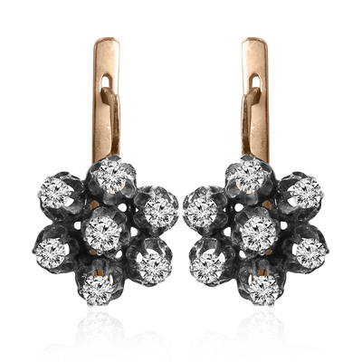 14k Two Tone Gold Genuine Diamond 1.80 Carats Russian Antique Gold Finished Style Earrings