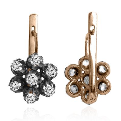 14k Two Tone Gold Genuine Diamond 1.80 Carats Russian Antique Gold Finished Style Earrings