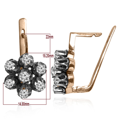 14k Two Tone Gold Genuine Diamond 1.80 Carats Russian Antique Gold Finished Style Earrings