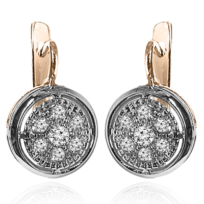14k Solid Rose and White Gold Genuine tarelka Style Diamond  Earrings #E1441