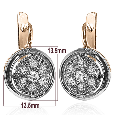 14k Solid Rose and White Gold Genuine tarelka Style Diamond  Earrings #E1441