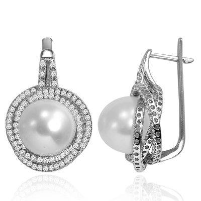 14k Solid White Gold freshwater pearls and Diamond  Earrings #E1444 14k Solid White Gold freshwater pearls and Diamond  Earrings #E1444