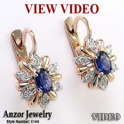 14k Rose and White Gold Genuine Diamond & Ceylon Sapphire1 Russian Style Earrings14k Solid White Gold Genuine Diamond Russian Style Earrings #E1448 14k Rose and White Gold Genuine Diamond & Ceylon Sapphire1 Russian Style Earrings14k Solid White Gold Genuine Diamond Russian Style Earrings #E1448