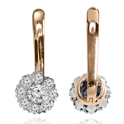 14k Solid Yellow & White Gold Genuine 0.90 ct Diamond Earrings Russian Jewelry Earrings Malinka.
