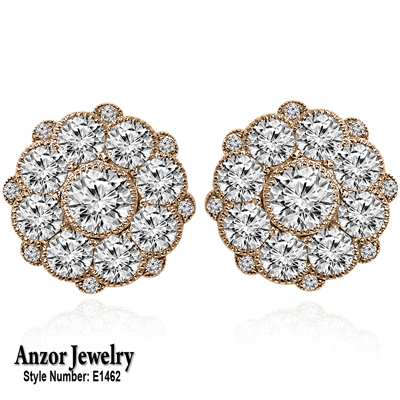 14k Solid Rose Gold Flower Design Diamond Earrings 14k Solid Rose Gold Flower Design Diamond Earrings