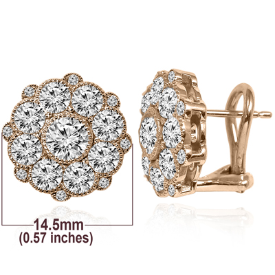 14k Solid Rose Gold Flower Design Diamond Earrings 14k Solid Rose Gold Flower Design Diamond Earrings
