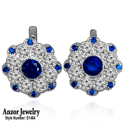 14k Solid White Gold Russian Jewelry Genuine Sapphire & Diamond flower Earrings 14k Solid White Gold Russian Jewelry Genuine Sapphire & Diamond flower Earrings