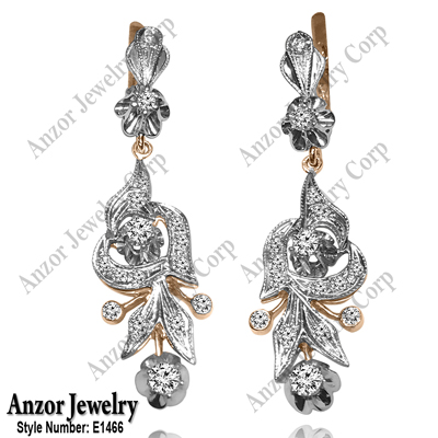 Russian Style Chandler Diamond Earrings 585 in 14k Rose and White Gold #E1466