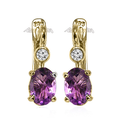 14k Solid Yellow Gold Genuine Amethyst & Diamond Russian Earrings 14k Solid Yellow Gold Genuine Amethyst & Diamond Russian Earrings