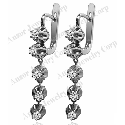 Russian Vintage Style Diamond dangle earrings 14k Solid White Gold #E1486