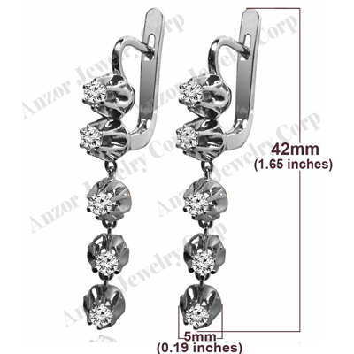 Russian Vintage Style Diamond dangle earrings 14k Solid White Gold #E1486