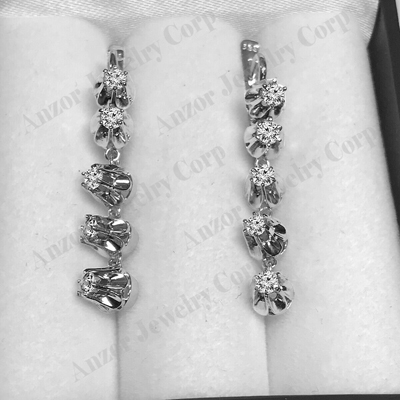Russian Vintage Style Diamond dangle earrings 14k Solid White Gold #E1486