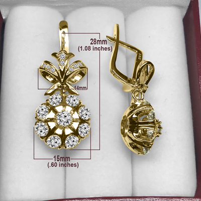 Women's Russian USSR Vintage Style genuine Diamond earrings 14k Solid Yellow Gold
