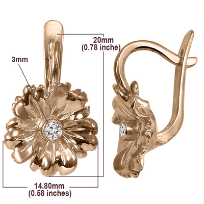 14k Solid Rose Gold Genuine Diamond Flower Earrings