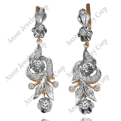 Russian Style chandelier Diamond Earrings 585 in 14k Rose and White Gold 585 1.0 CTW
