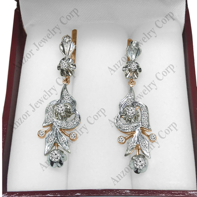 Russian Style chandelier Diamond Earrings 585 in 14k Rose and White Gold 585 1.0 CTW