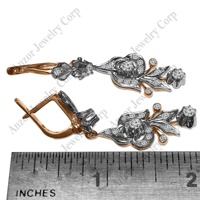 Russian Style chandelier Diamond Earrings 585 in 14k Rose and White Gold 585 1.0 CTW E1497