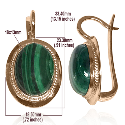 14k Solid Rose Gold Genuine Malachite Russian Style Earrings <BR>Fastened with Handmade English Lock. 14k Solid Rose Gold Genuine Malachite Russian Style Earrings <BR>Fastened with Handmade English Lock.