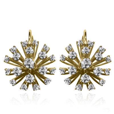 14k Solid Yellow Gold Genuine 4.32 ct Diamond Russian Style FLOWER Earrings 585