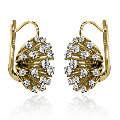 14k Solid Yellow Gold Genuine 4.32 ct Diamond Russian Style FLOWER Earrings 585