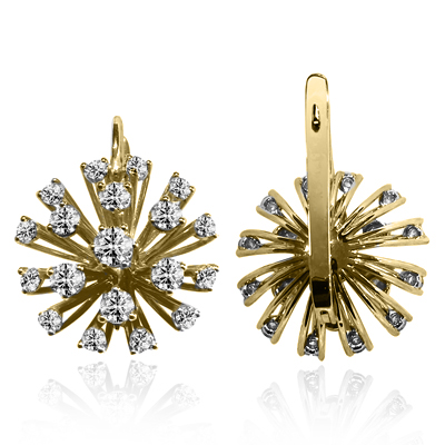 14k Solid Yellow Gold Genuine 4.32 ct Diamond Russian Style FLOWER Earrings 585