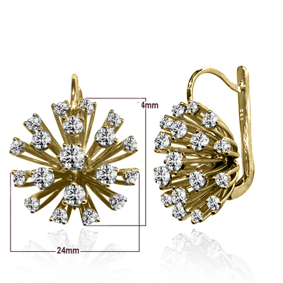 14k Solid Yellow Gold Genuine 4.32 ct Diamond Russian Style FLOWER Earrings 585
