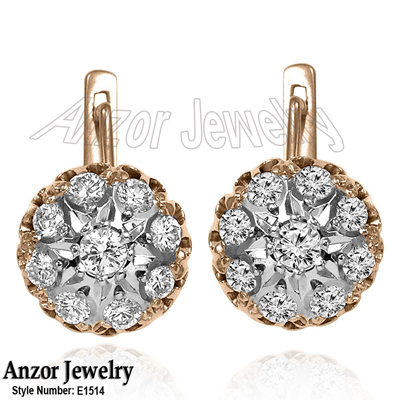 14k Solid Rose & White Gold Genuine Diamond Malinka Earrings 2.10 cwt.#E1514