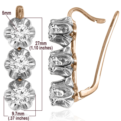 14k Solid Rose & White Gold Genuine 3.12 ct Diamond Earrings