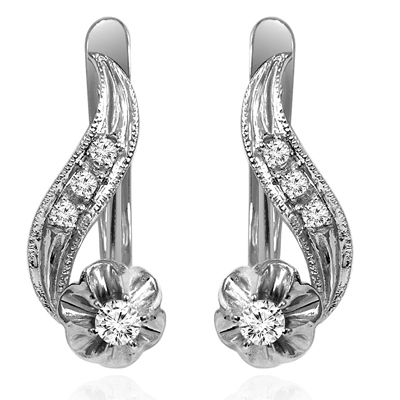 14k Solid White Gold Genuine Diamond Russian style Earrings E1523