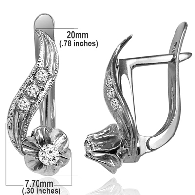 14k Solid White Gold Genuine Diamond Russian style Earrings E1523