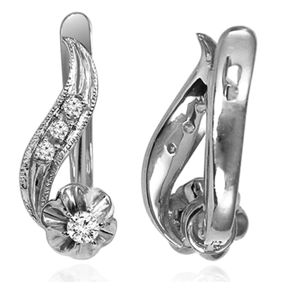 14k Solid White Gold Genuine Diamond Russian style Earrings E1523