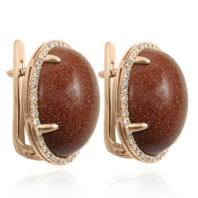 14k Solid Rose Gold Pave Setting Diamond and Gold Stone Earrings