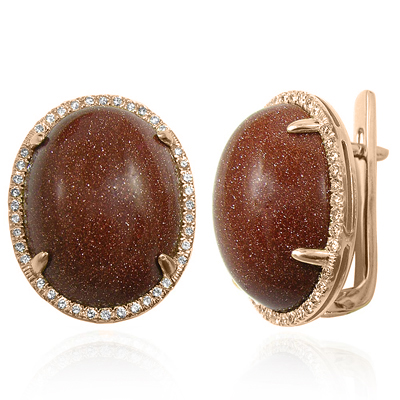 14k Solid Rose Gold Pave Setting Diamond and Gold Stone Earrings