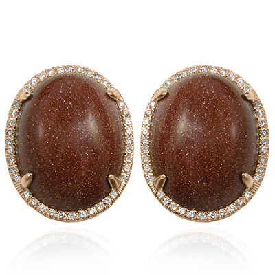 14k Solid Rose Gold Pave Setting Diamond and Gold Stone Earrings