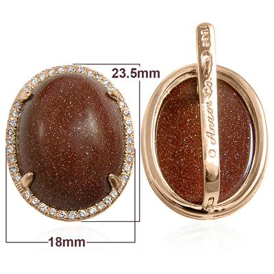 14k Solid Rose Gold Pave Setting Diamond and Gold Stone Earrings