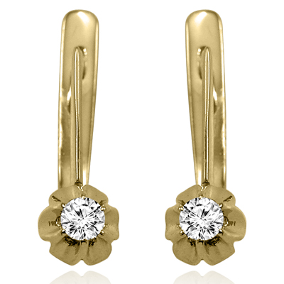 Russian Vintage Style Diamond Earrings 585 Yellow Gold