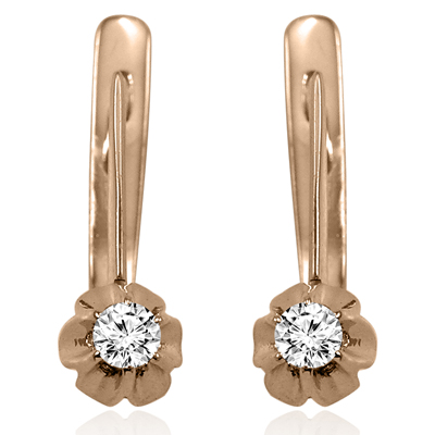 Russian Vintage Style Diamond Earrings 585 Rose Gold F-VS1