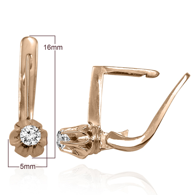 Russian Vintage Style Diamond Earrings 585 Rose Gold F-VS1