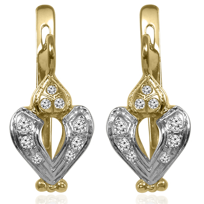 Russian Jewelry 14k Solid Yellow & White Gold Diamond Earrings Russian Jewelry 14k Solid Yellow & White Gold Diamond Earrings