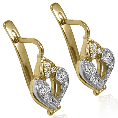 Russian Jewelry 14k Solid Yellow & White Gold Diamond Earrings Russian Jewelry 14k Solid Yellow & White Gold Diamond Earrings