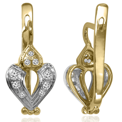 Russian Jewelry 14k Solid Yellow & White Gold Diamond Earrings Russian Jewelry 14k Solid Yellow & White Gold Diamond Earrings