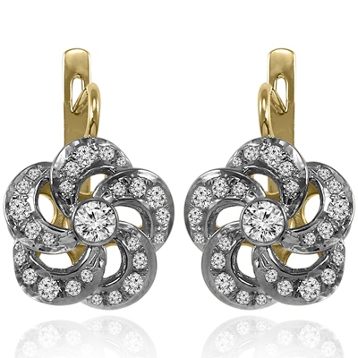 14k Solid Yellow & White Gold Genuine Diamond flower Earrings G SI1