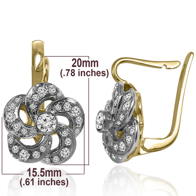 14k Solid Yellow & White Gold Genuine Diamond flower Earrings G SI1