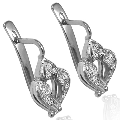 Russian Jewelry 14k Solid White Gold Diamond Earrings Russian Jewelry 14k Solid White Gold Diamond Earrings