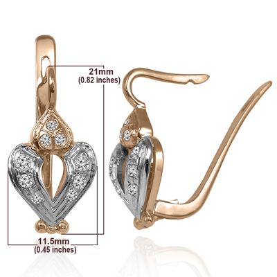 Russian Style 14k Solid Rose & White Gold Diamond Earrings #E1547 Russian Style 14k Solid Rose & White Gold Diamond Earrings #E1547